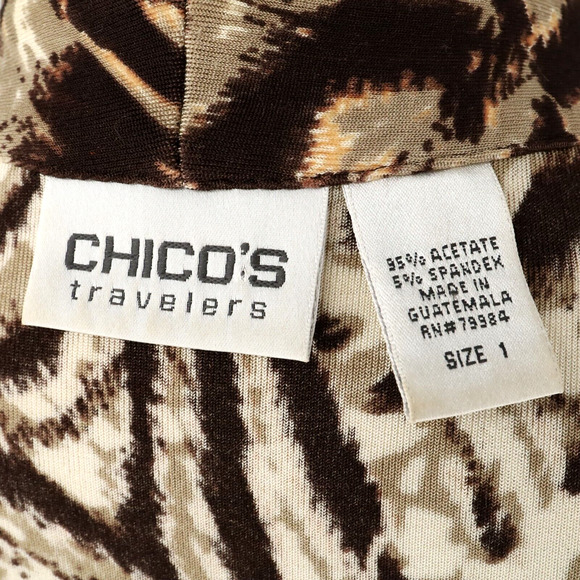 Chicos Travelers Jacket 1 Womens Medium 8 Animal Print Beige Brown Stretch Knit - Picture 3 of 15